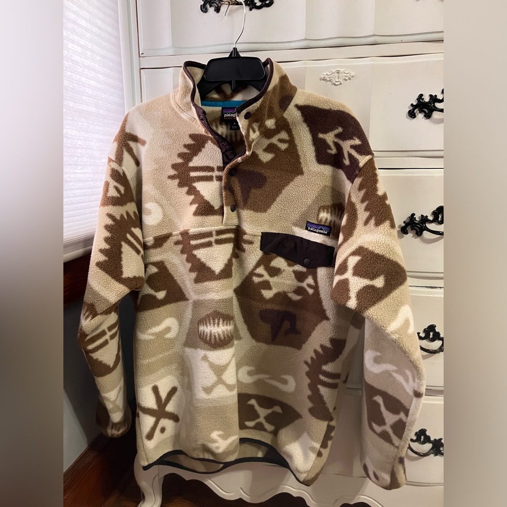 Men's Brown Patagonia Synchilla Snap T Pullover rare Cave El Cap 2015 -Medium